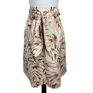 Ann Taylor Loft Skirt size Small Pet Linen Leaf Knee A Line Ties Summer Modest